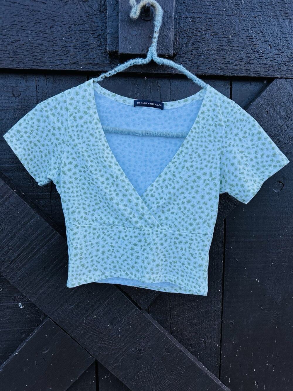 Brandy Melville Cheetah Print Faux Wrap Crop Top One Size Sage Green Y2K
